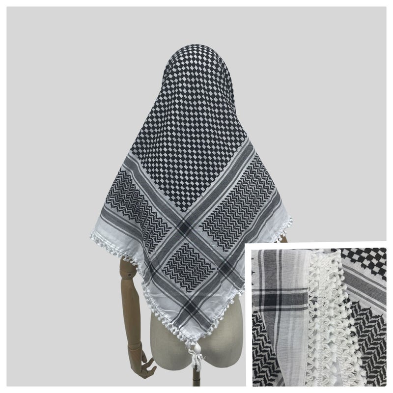 Arab Dubai Saudi Men'S Headscarf Black And White Tactical Desert Scarf Tassel Square Scarf Manufacturer - Image 3